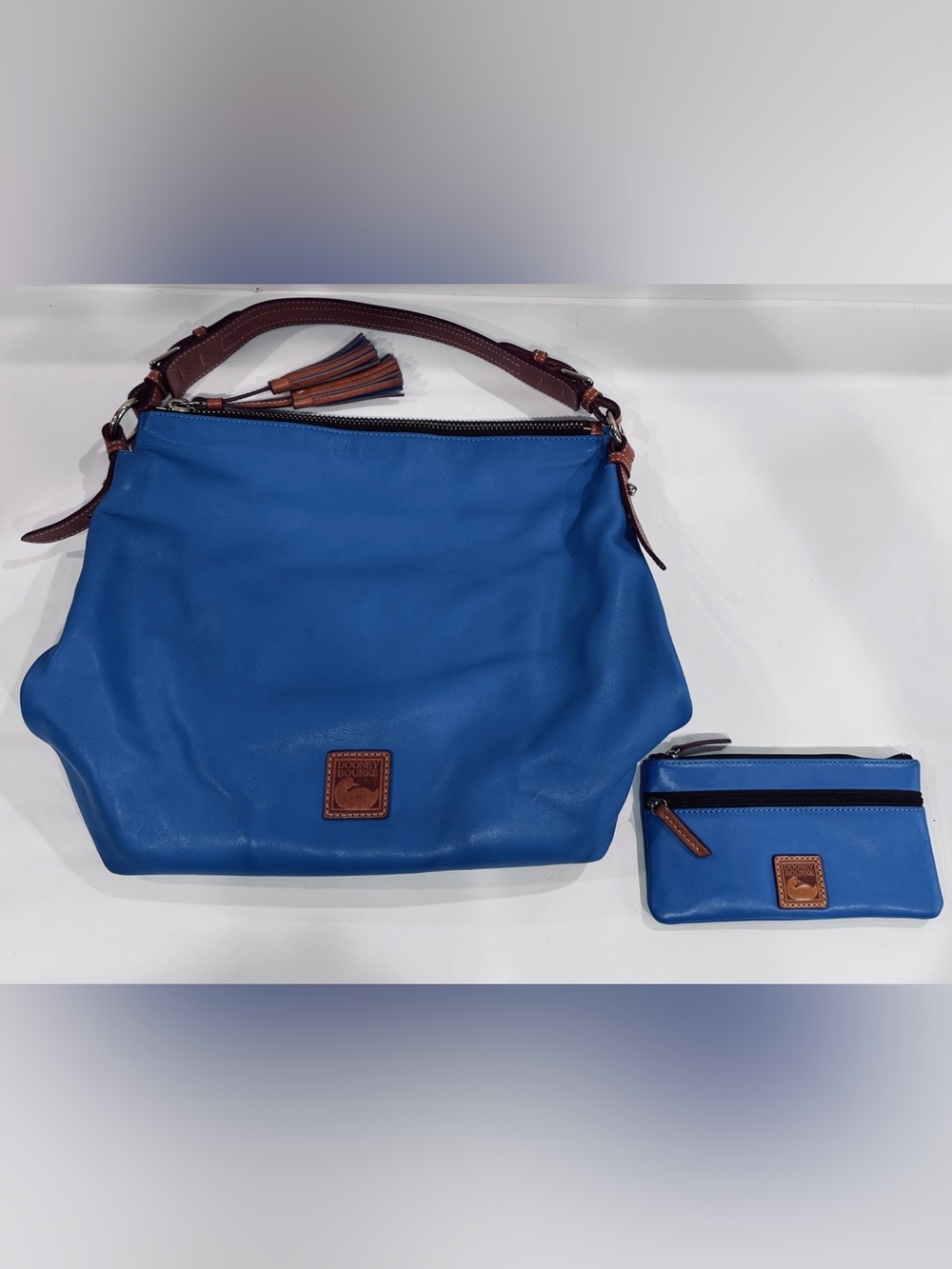 Dooney & Bourke Blue Leather Hobo Shoulder Bag & Matching Pouch Wallet Set